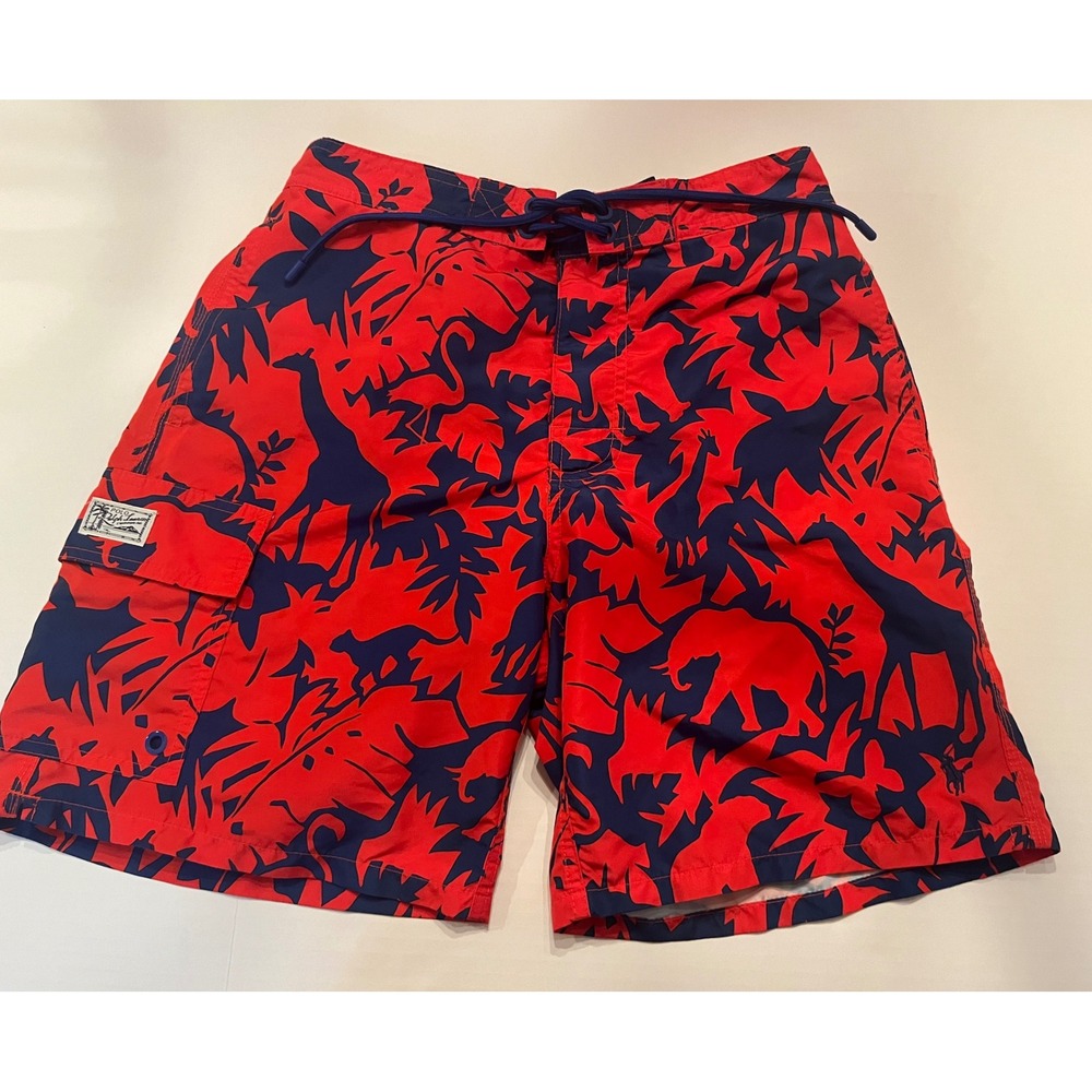 Polo Ralph Lauren Safari Swim Shorts Trunks Small 8" Inseam Red Blue Mesh Liner
